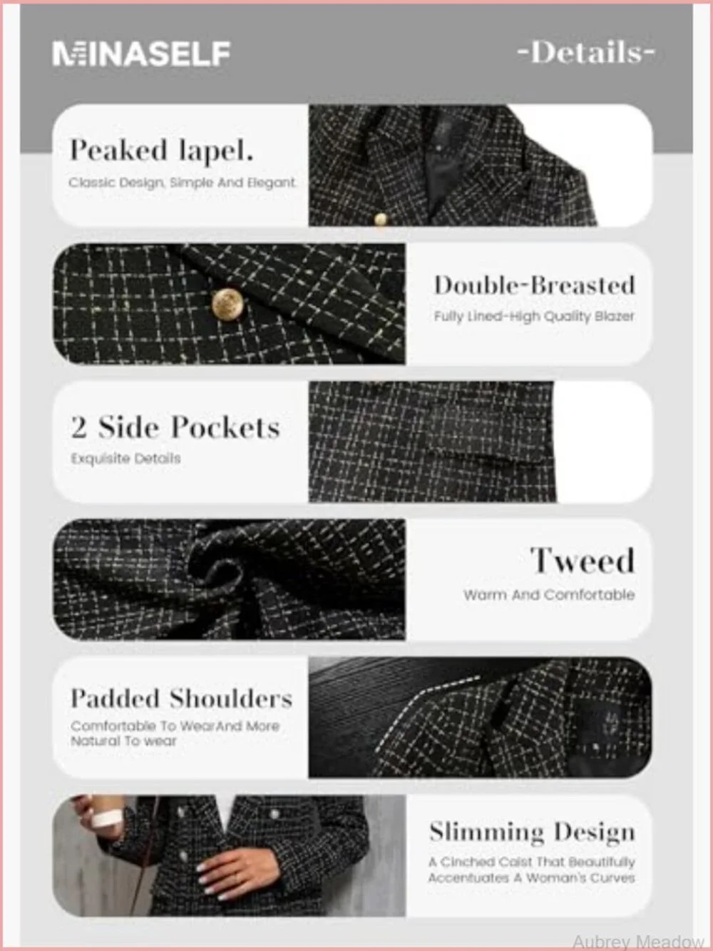 Fully Lined Tweed Plaid Blazer Jacket - Business Casual Work Coat with Pockets